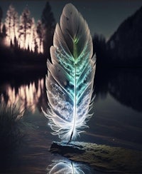 an image of a feather in the water at night